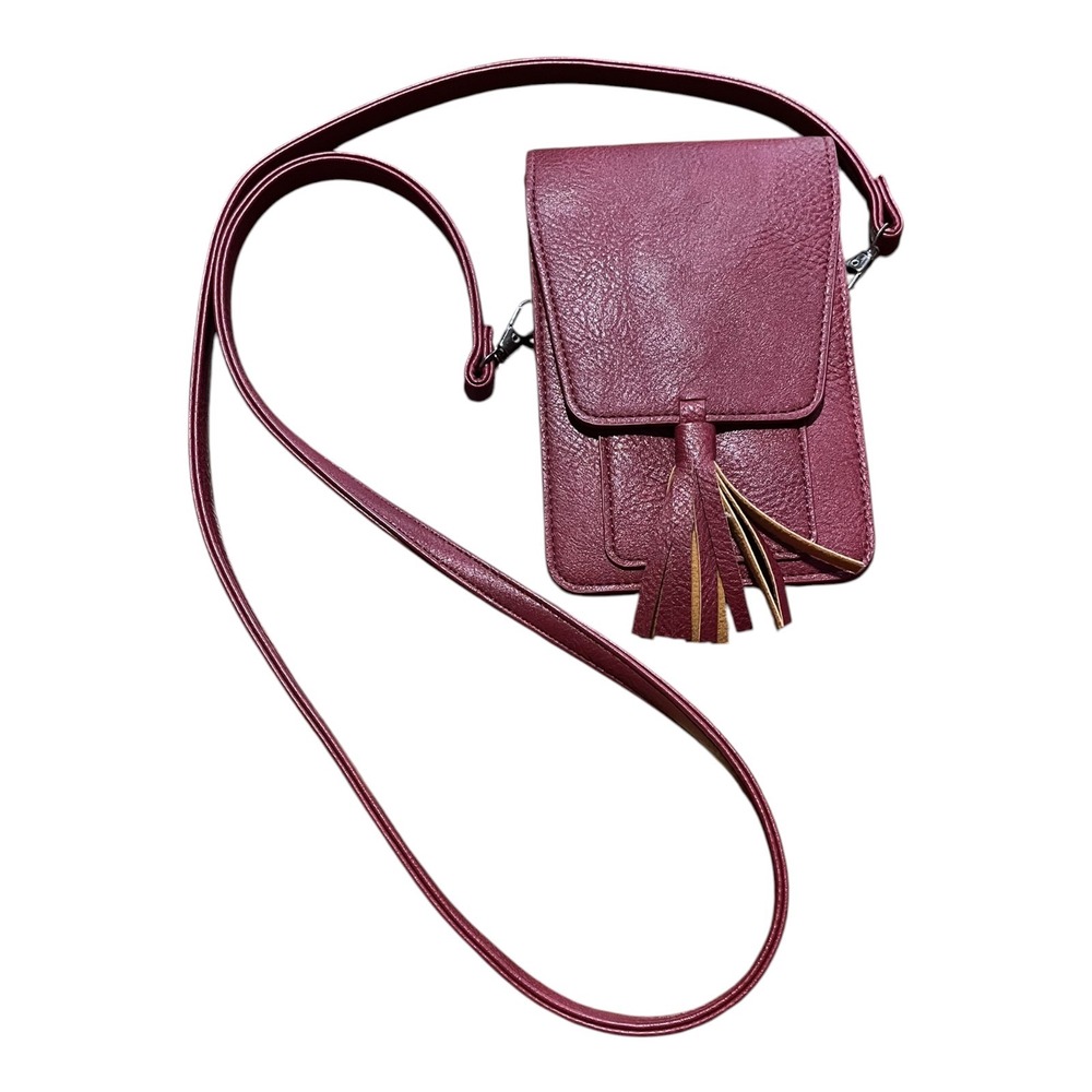 K Carroll Crossbody RFID Mini Purse Travel Wallet Cell Phone Bag Burgundy Tassel